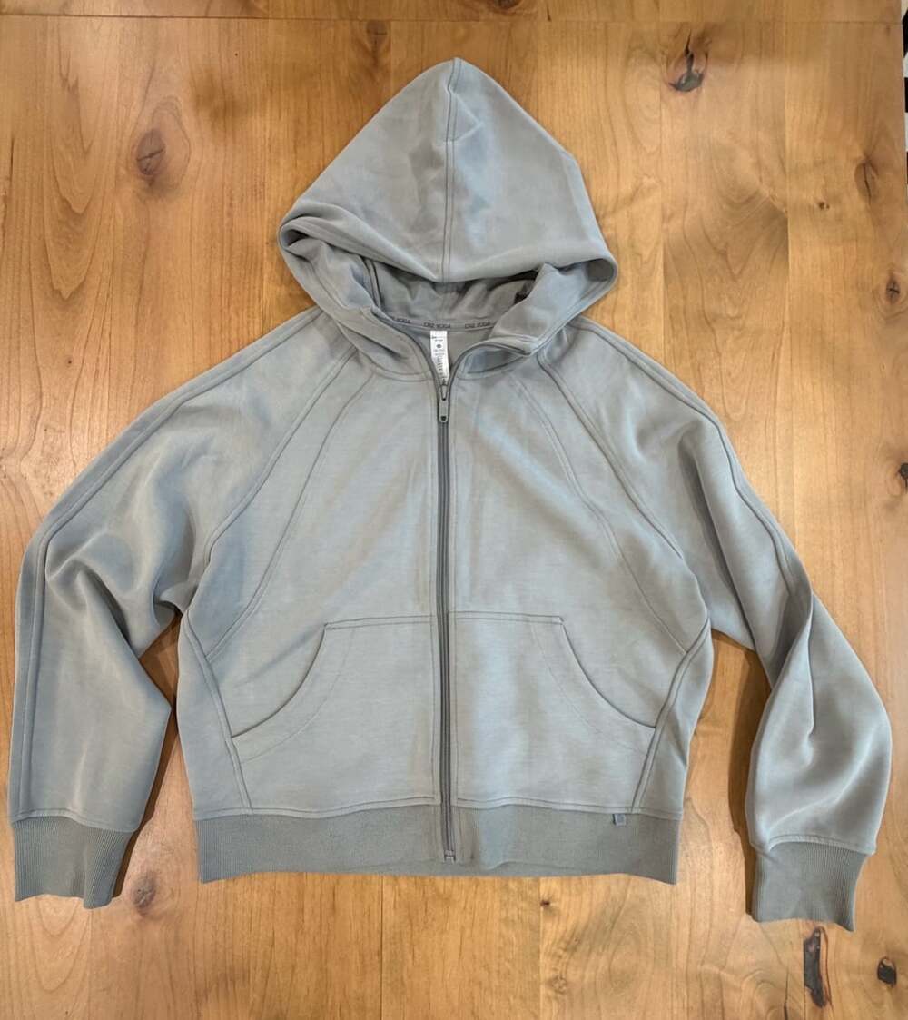 CRZ YOGA Women Full Zip Cropped Hoodie Gray Sweatshirt Medium
